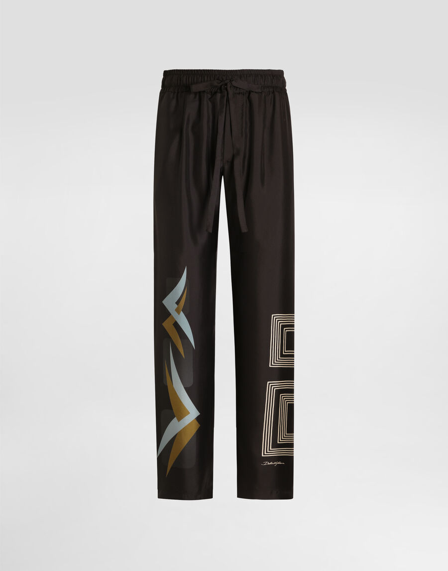 Geometric-print twill jogging trousers