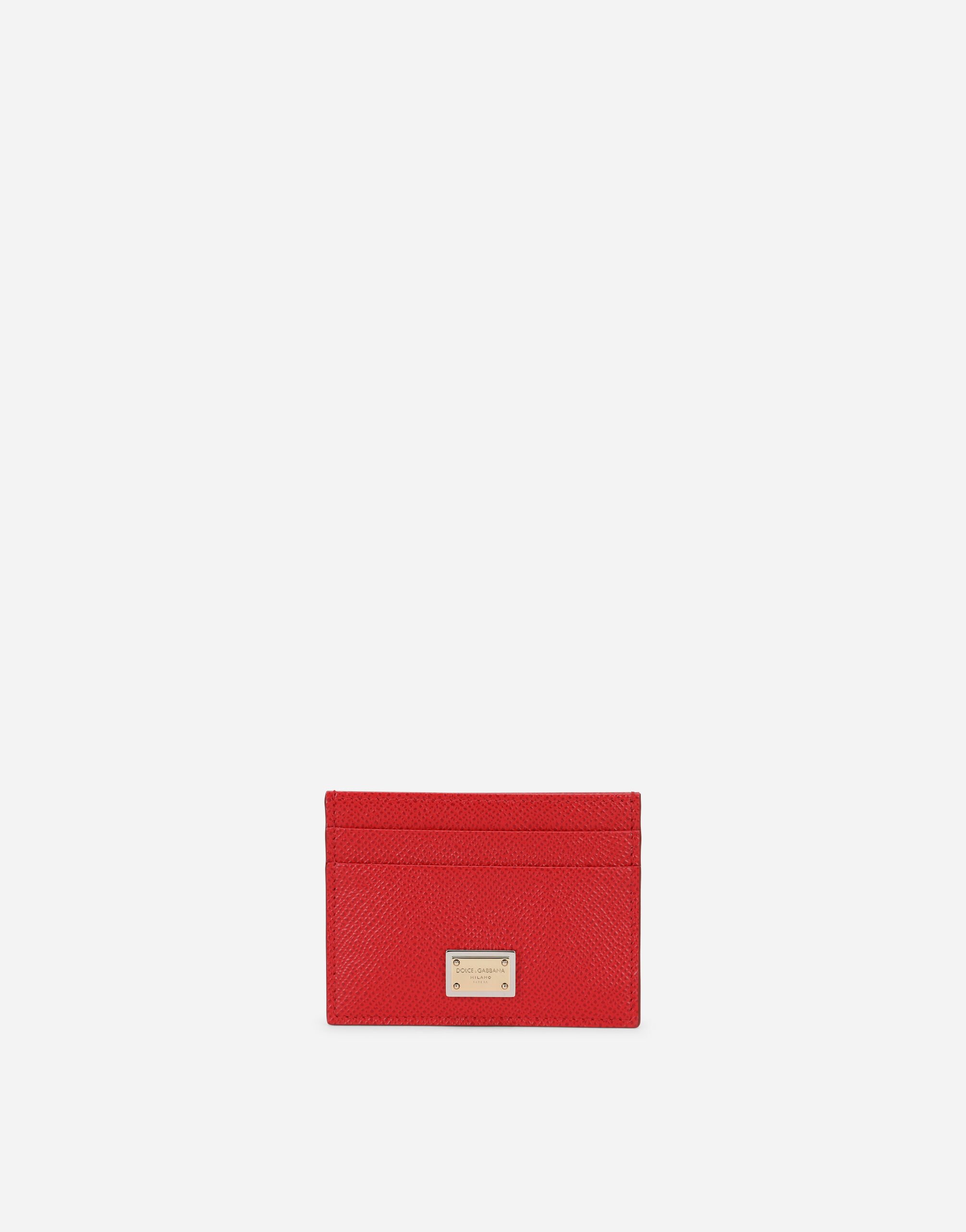 Porta carte di credito in pelle di vitello dauphine con targhetta in Rosso da Donna Dolce Gabbana