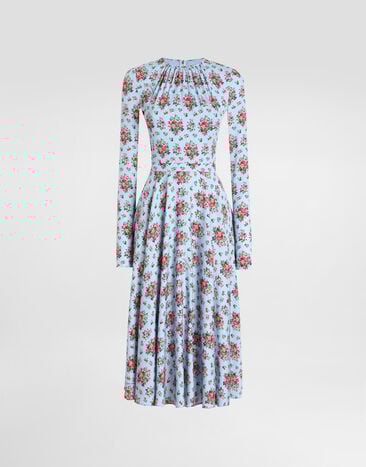 Dolce & Gabbana Small flower bouquets-print long charmeuse dress Multicolor F60HMTFSA78