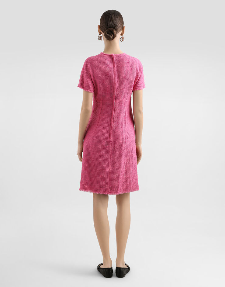Dolce & Gabbana Raschel tweed calf-length dress with DG logo Pink F6ARVTFMMHN