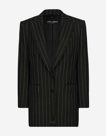 Dolce & Gabbana Single-breasted pinstripe wool jacket Black F6JFFTMLRAB