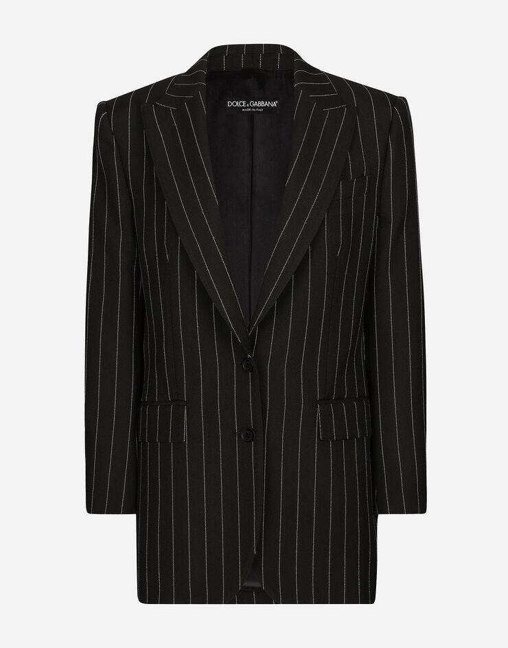 Dolce & Gabbana Veste droite en laine à rayures tennis Noir F29YJTFR20A