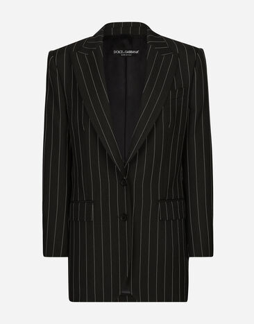 Dolce & Gabbana Veste droite en laine à rayures tennis Noir F63H1TGDC38