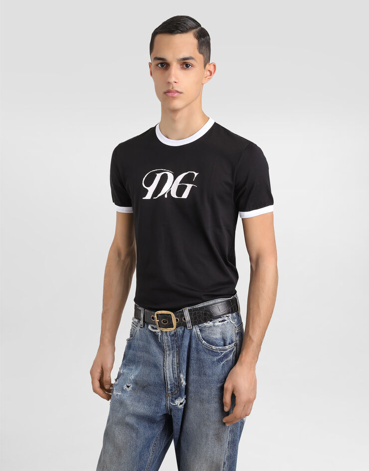 Dolce & Gabbana Camiseta de algodón con estampado DG Negro G8PV1TG7O4Y