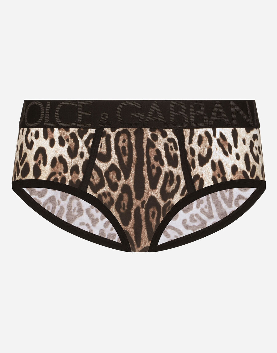 Two-way stretch jersey Brando briefs with leopard print