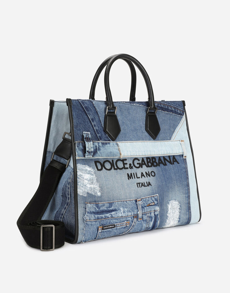 Dolce & Gabbana Großer Shopper aus Denim Patchwork Mehrfarbig BM1796AO998