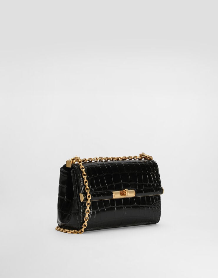 Dolce & Gabbana Marlene city mini bag in polished alligator Black BB7766A2R08