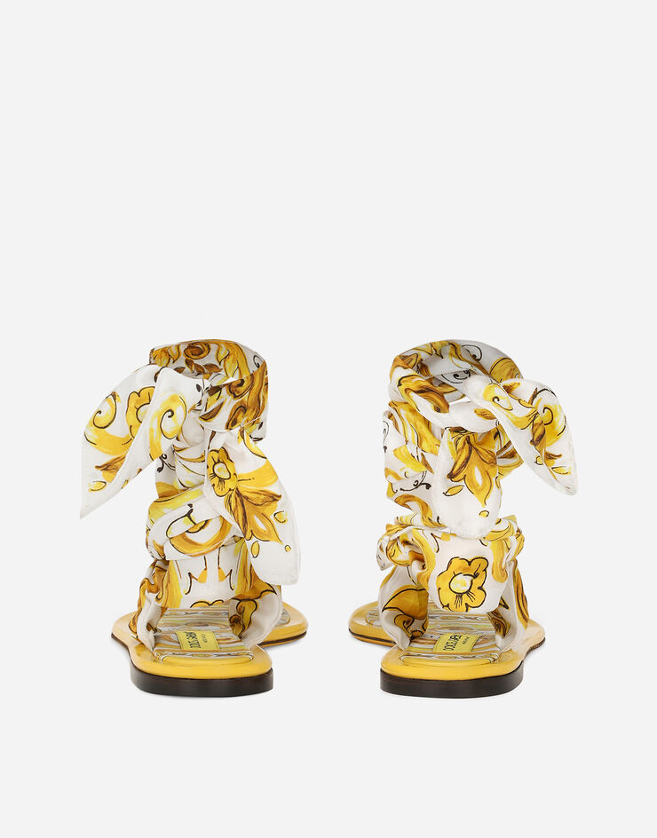 Dolce & Gabbana 印花真丝斜纹夹趾凉鞋 黄 CQ0598AT850