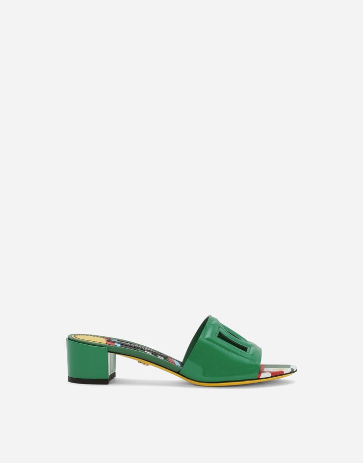 Dolce&Gabbana Patent leather DG mules with cut-out Green CR1139AN853
