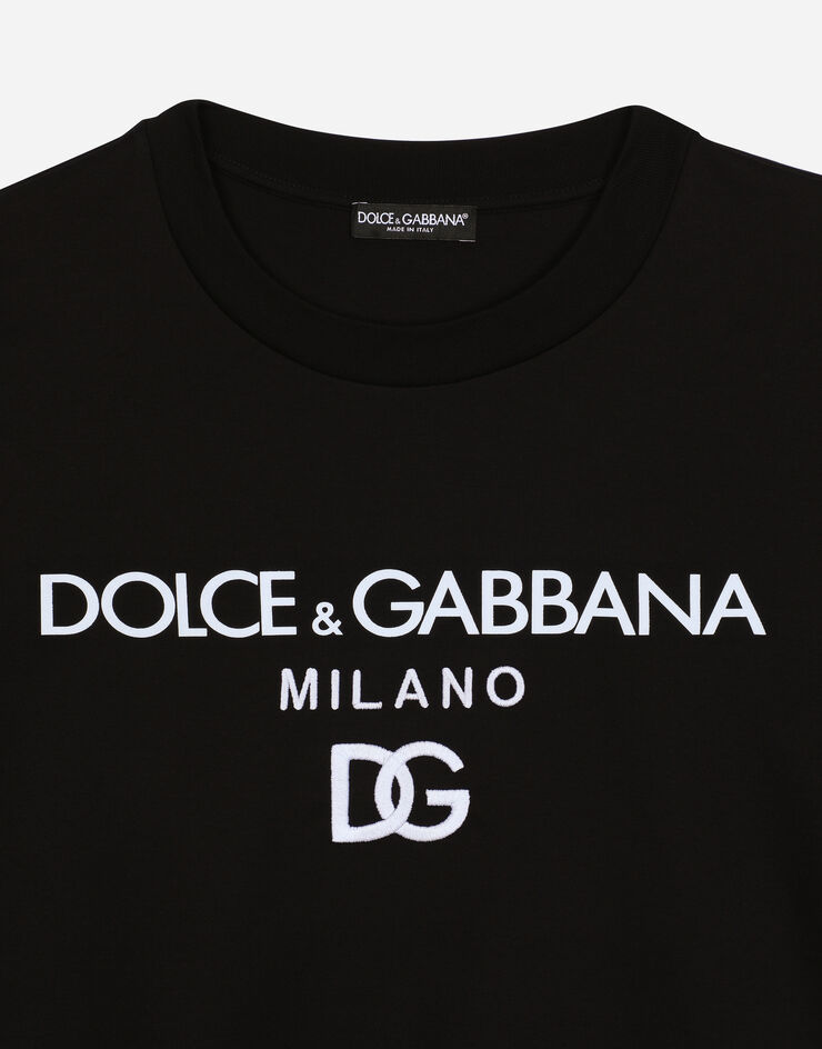 Dolce & Gabbana Camiseta de punto con estampado del logotipo en terciopelo flocado Negro F8O48ZG7E2I