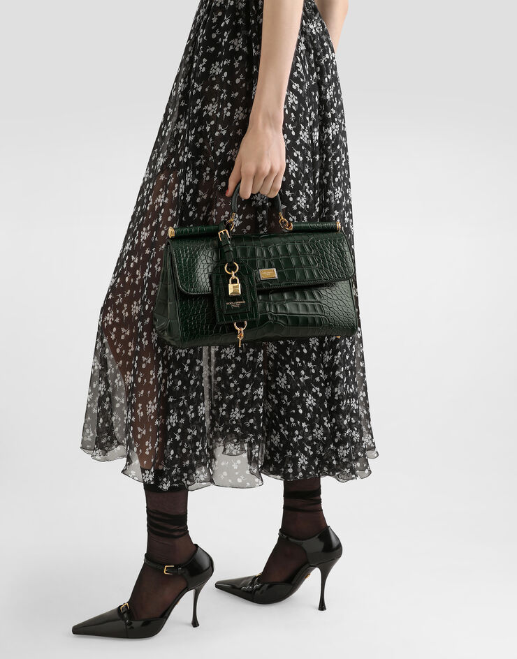 Dolce & Gabbana حقيبة يد My Sicily متوسطة من جلد أليغيتور Green BB7782B2EN0