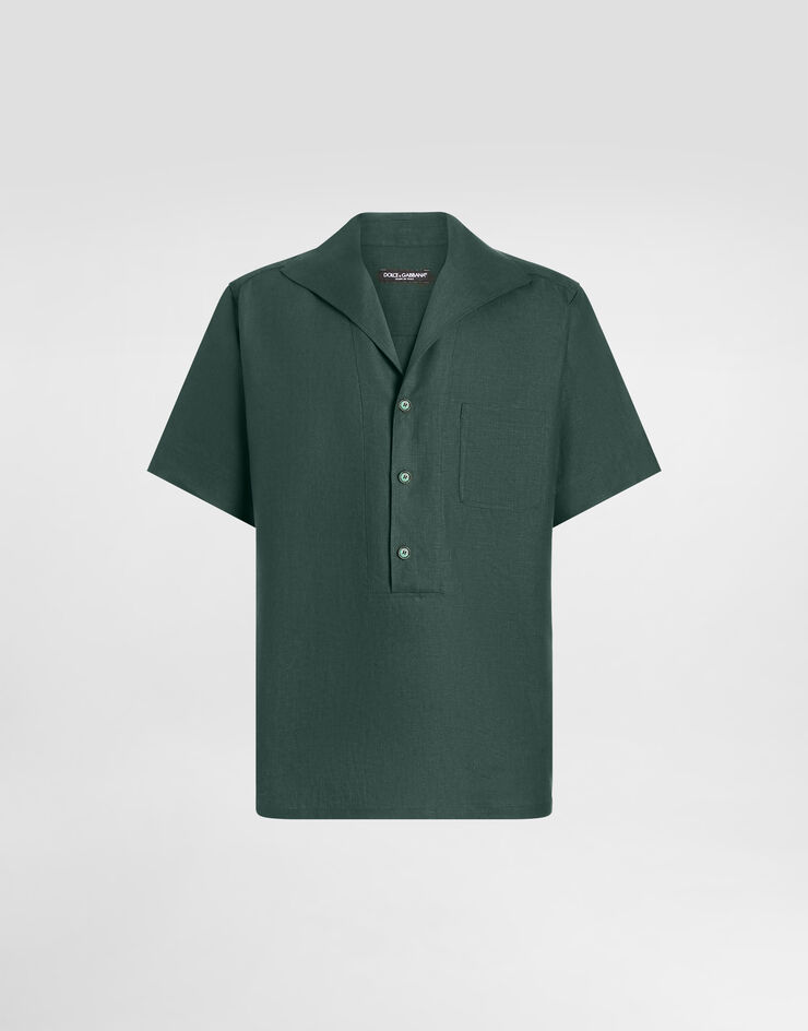 Dolce & Gabbana Camisa con tres botones y manga corta de lino Verde G5NE3TFU4JB