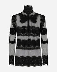 Dolce & Gabbana Tulle turtle-neck top with lace inserts Black VG2298VM587