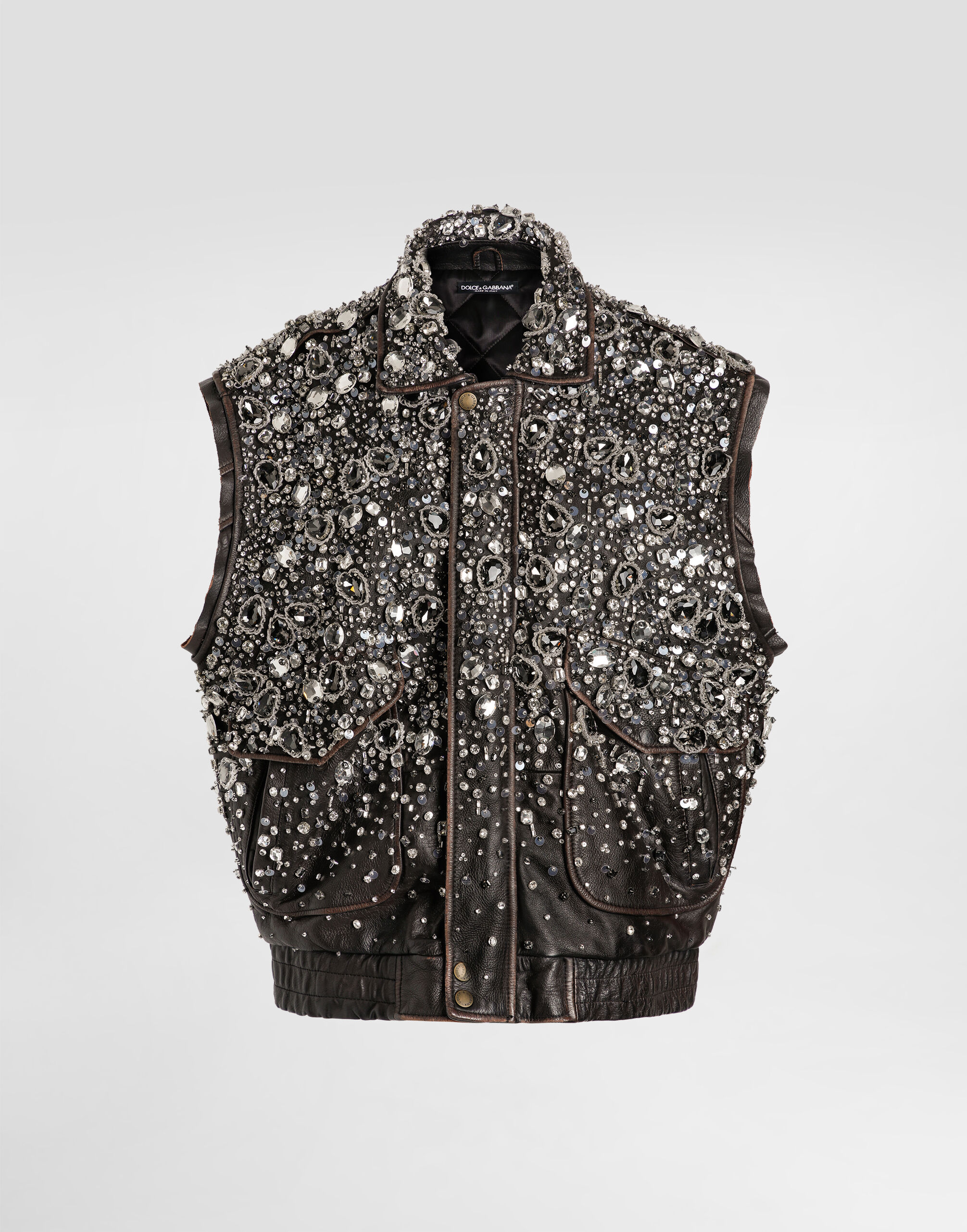 Vintage leather vest with embroidery in Multicolor for Women