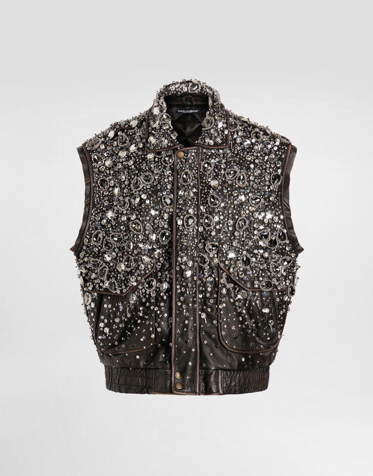 Dolce & Gabbana エンブロイダリー ヴィンテージ レザー ベスト Multicolor F7BD4ZGDDGA