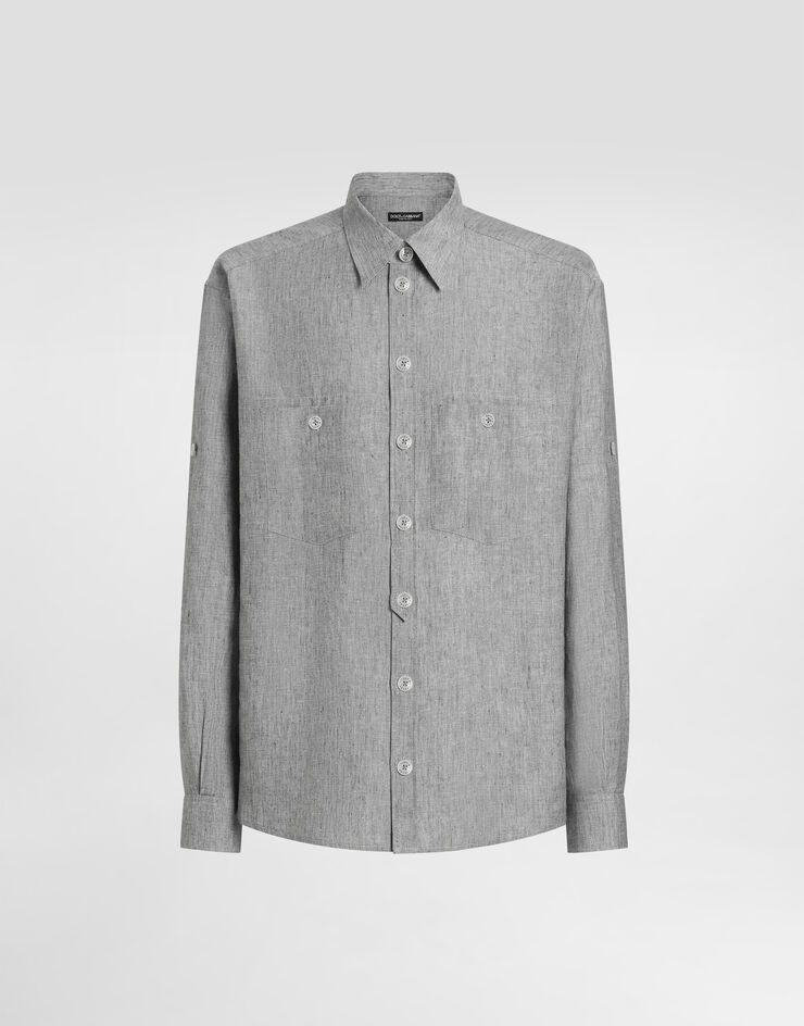 Dolce & Gabbana Camisa en tela de lino lavada Gris G5NI3TFU4MF