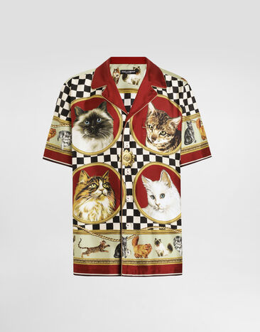 Dolce & Gabbana Seidenhemd mit Katzenprint Drucken G5LH3THI1VV