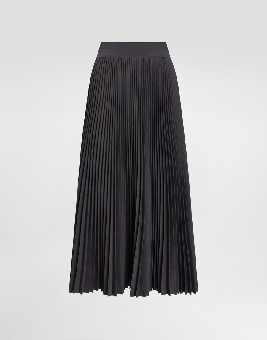 Pleated woolen calf-length circle skirt