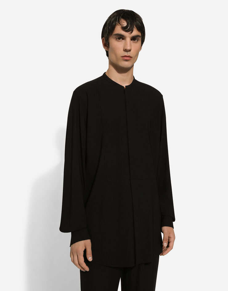 Dolce & Gabbana قميص ماندارين بمقدمة قميصية أسود G5LF8TFUMVS