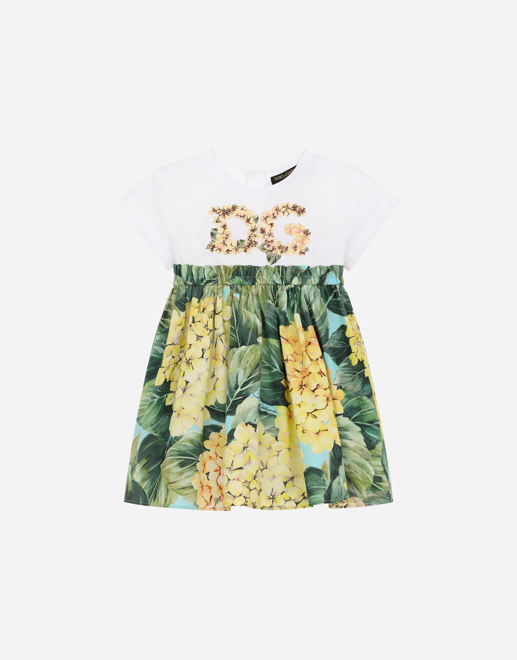 Hydrangea print poplin and jersey dress