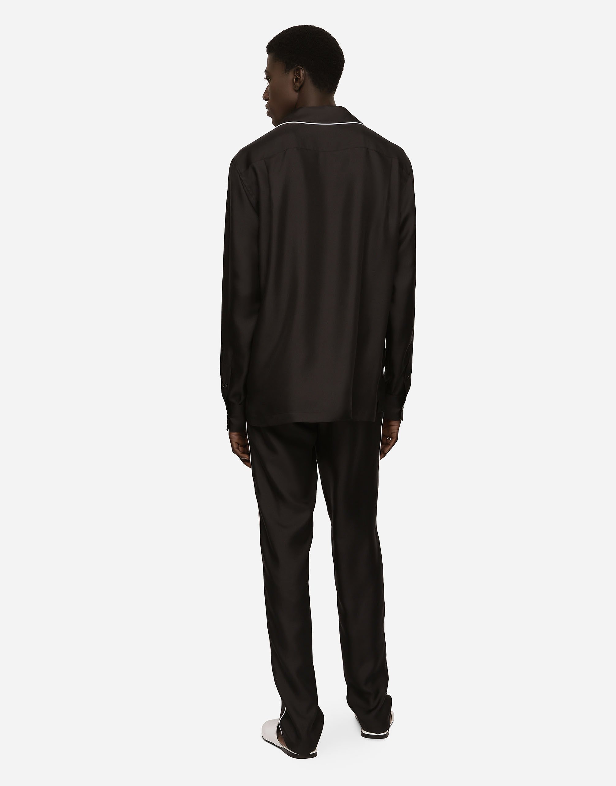 Silk shirt with DG logo-embroidered patch in Black for Men