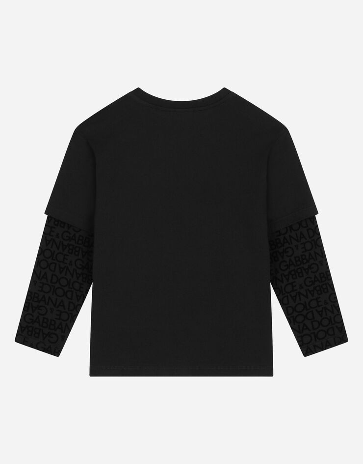 Dolce&Gabbana Long-sleeved jersey T-shirt with flocked logo print Multicolor L4JTCYG7K2E
