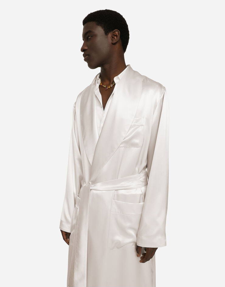 Dolce&Gabbana Silk satin robe with metal DG logo White I0210MFU1AU