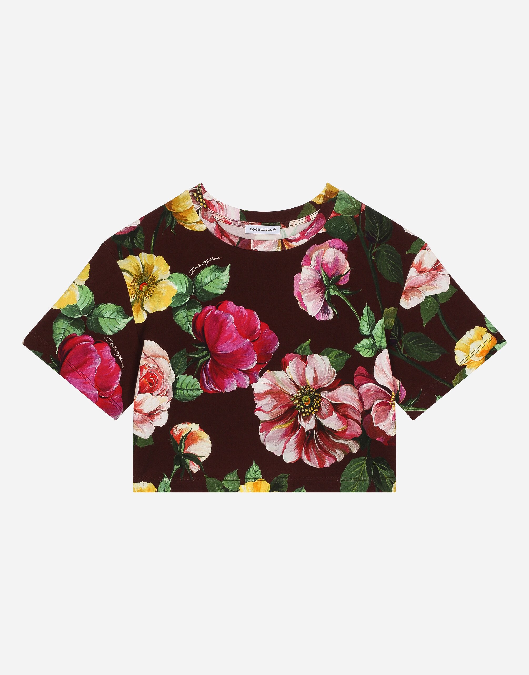 Dolce & Gabbana T-Shirt aus Interlock Kamelien-Print Drucken L5JTMEG7K4F