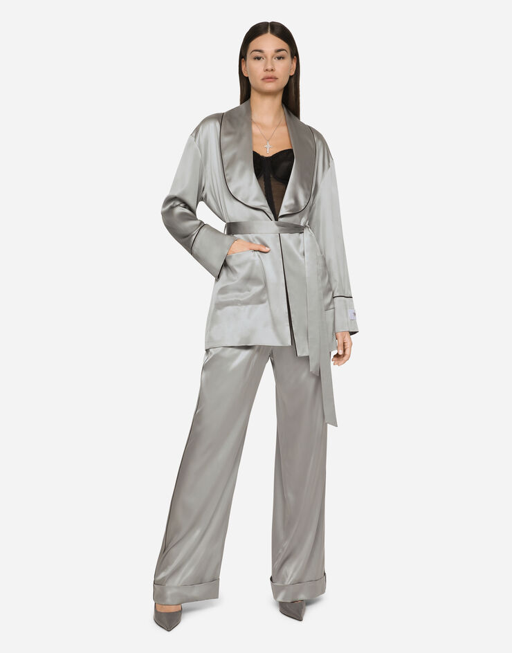 Dolce & Gabbana KIM DOLCE&GABBANA Satin pajama pants with piping Grey FTCWXTFUACD