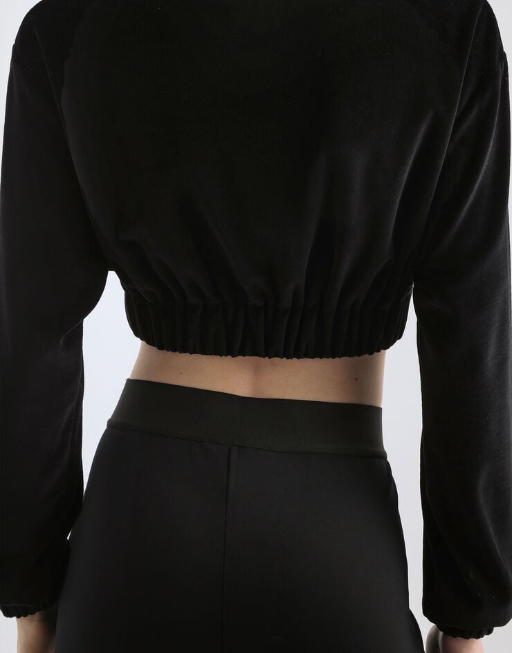 Dolce&Gabbana Sudadera corta de chenilla con bordado de punto bucle Negro F9R30ZGDBZU