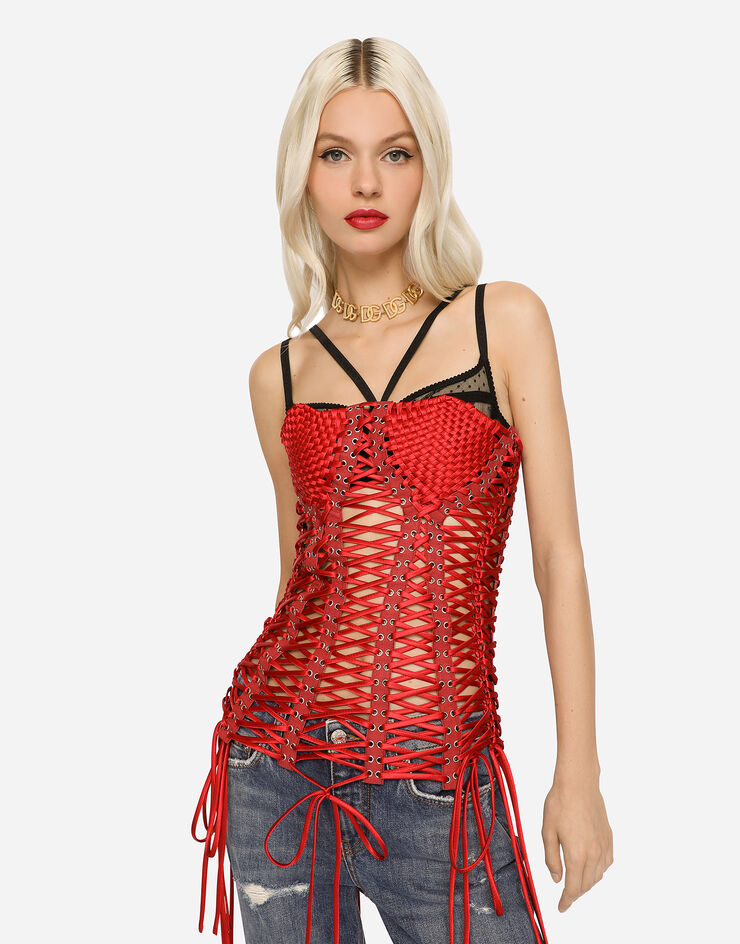 Dolce & Gabbana Satin corset-style belt with laces and eyelets Red FB311AGDK16