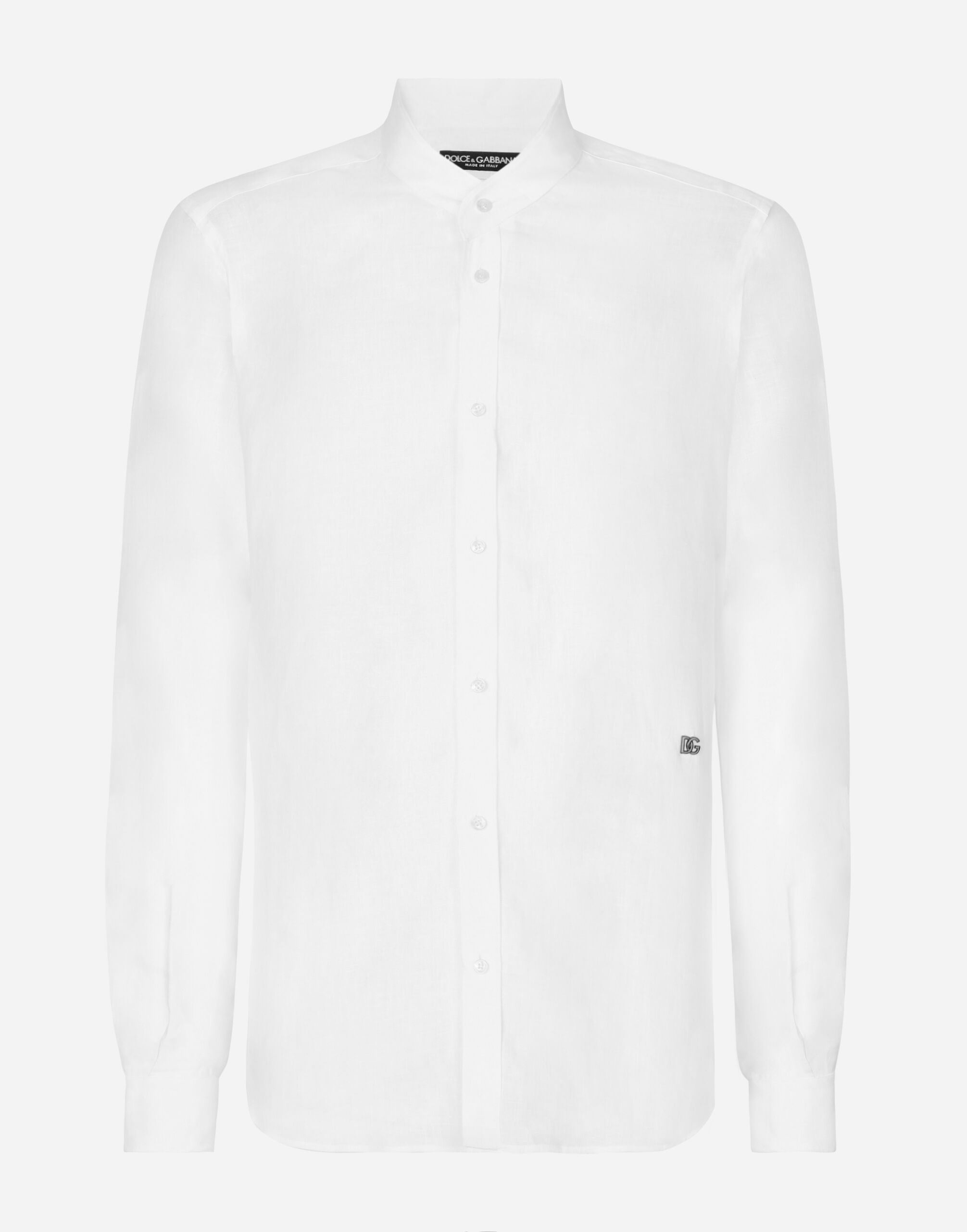 Dolce&Gabbana Linen Martini-fit shirt with DG hardware Multicolor G5JE8TFR5ZE