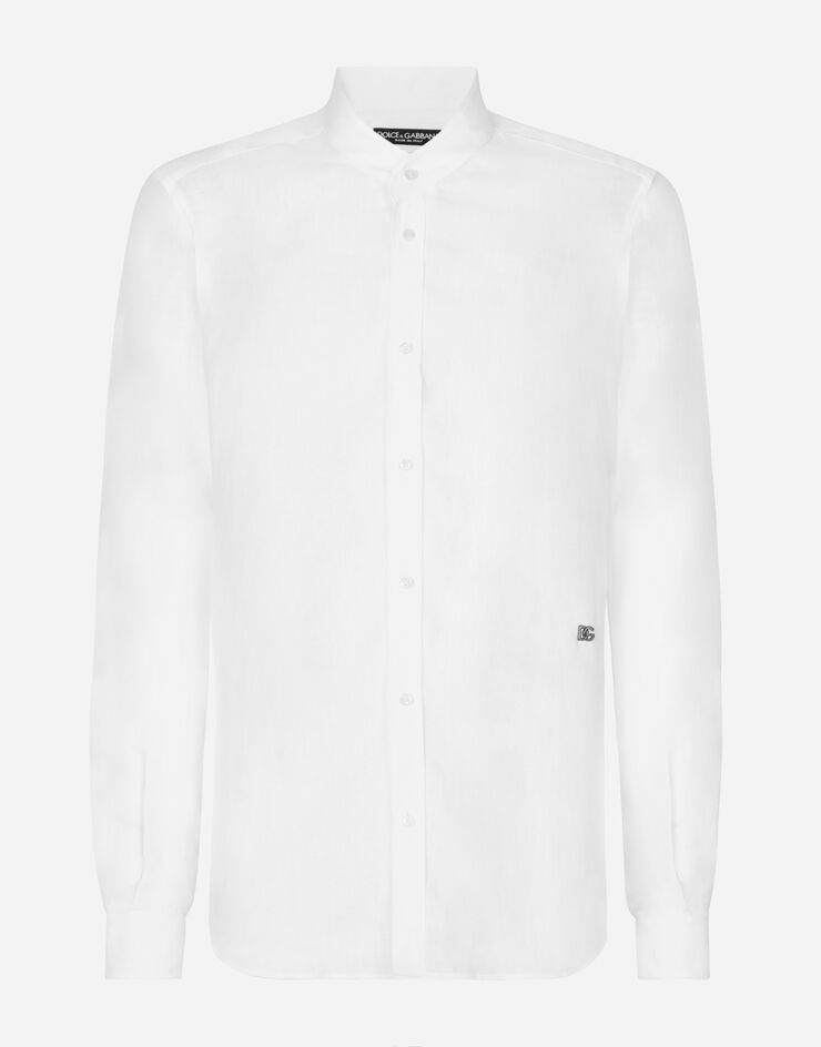 Dolce&Gabbana Linen Martini-fit shirt with DG hardware White G5KC5TGG866