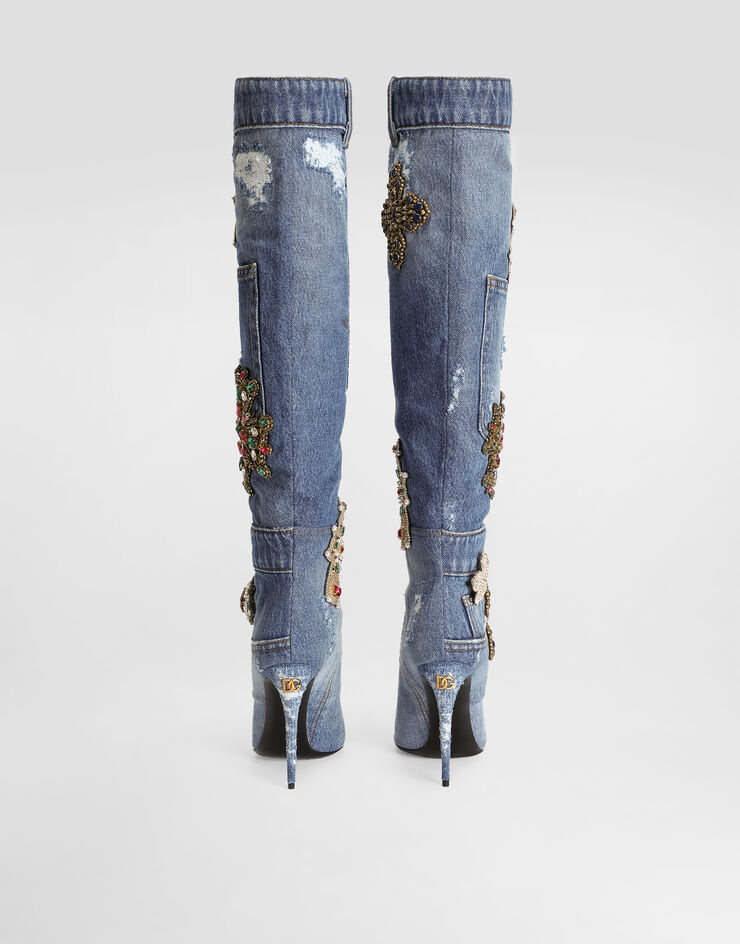 Dolce & Gabbana Denim boots with embroidery and stones Multicolor CU1216AN624