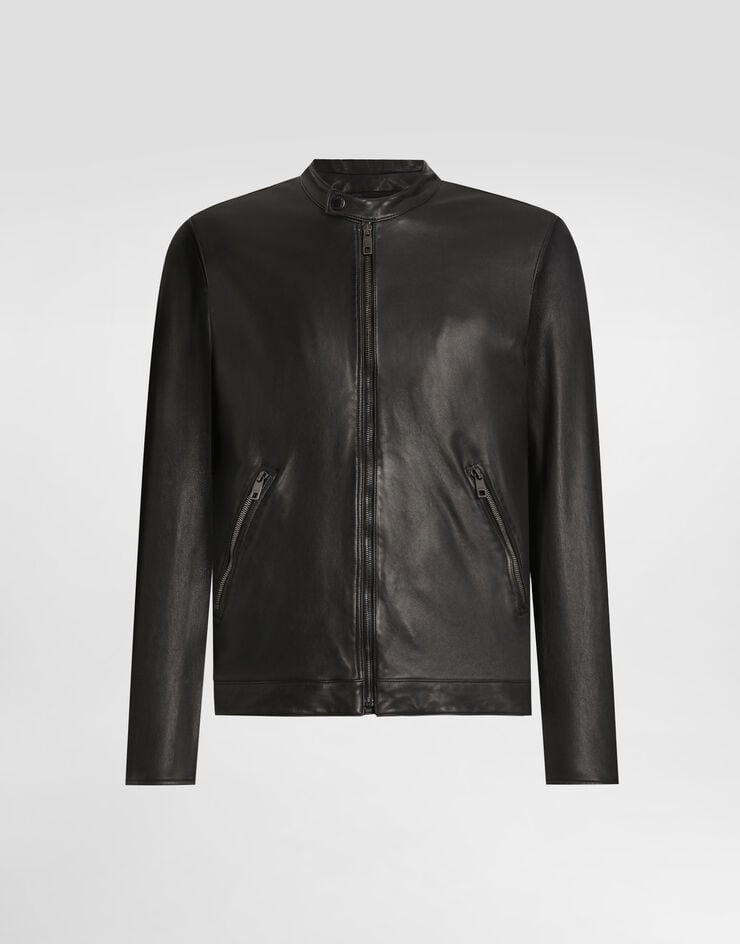 Dolce & Gabbana Leather jacket with zipper Black G9BUGLGJ744
