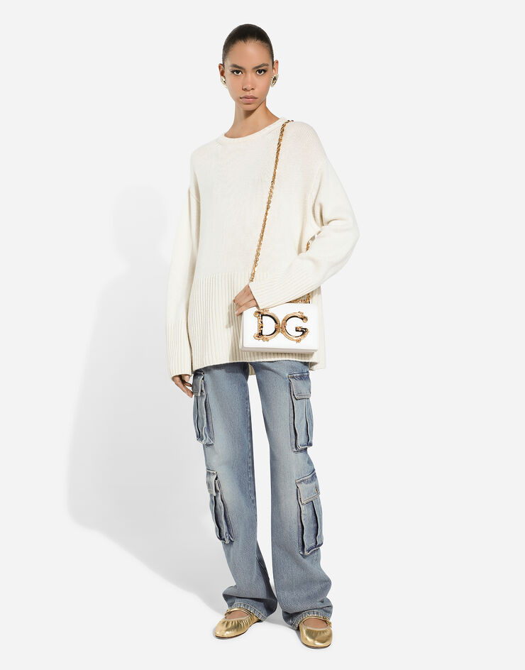 Dolce & Gabbana حقيبة كتف من جلد النابا بشعار DG للبنات أبيض BB6498AZ801