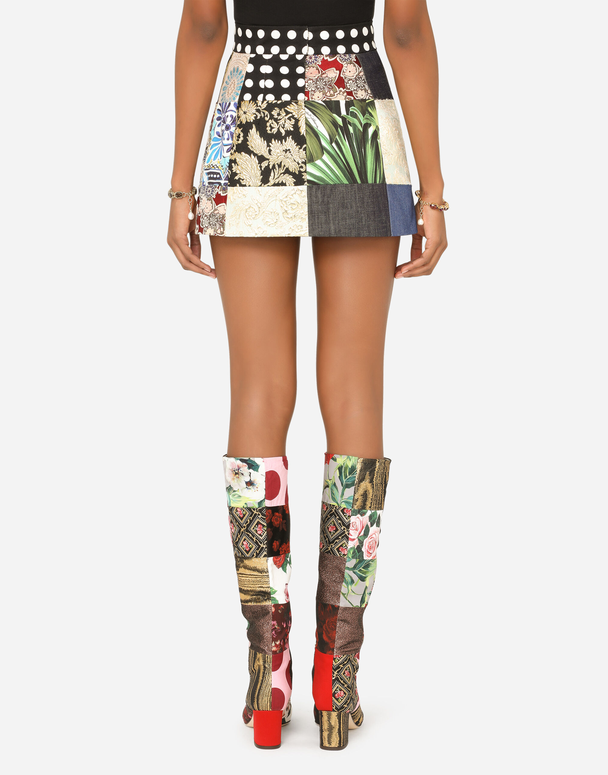 Patchwork jacquard miniskirt