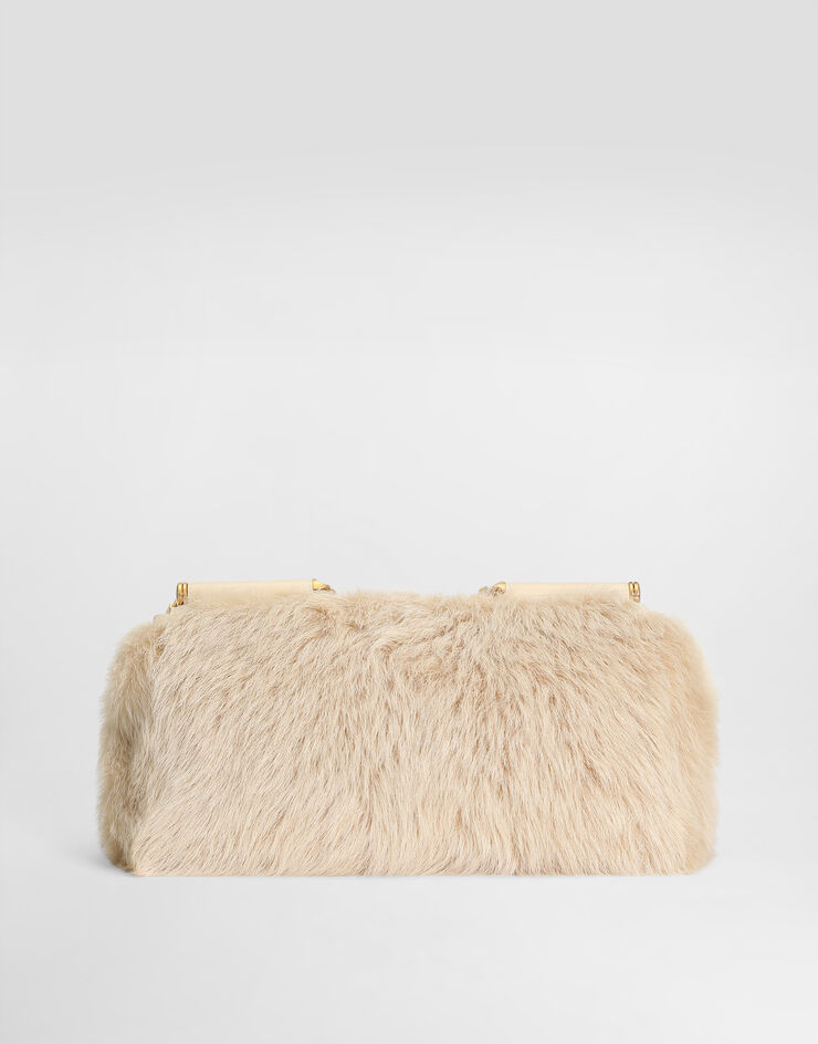 Dolce & Gabbana Medium My Sicily fur and plongé calfskin handbag Beige BB7782B5528