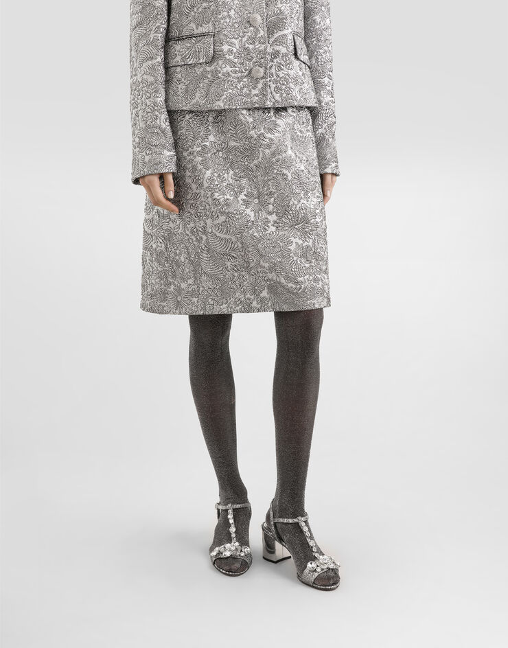 Dolce & Gabbana Rock in Midilänge aus floralem Lamé-Jacquard Silver F4DAGTFJZAL