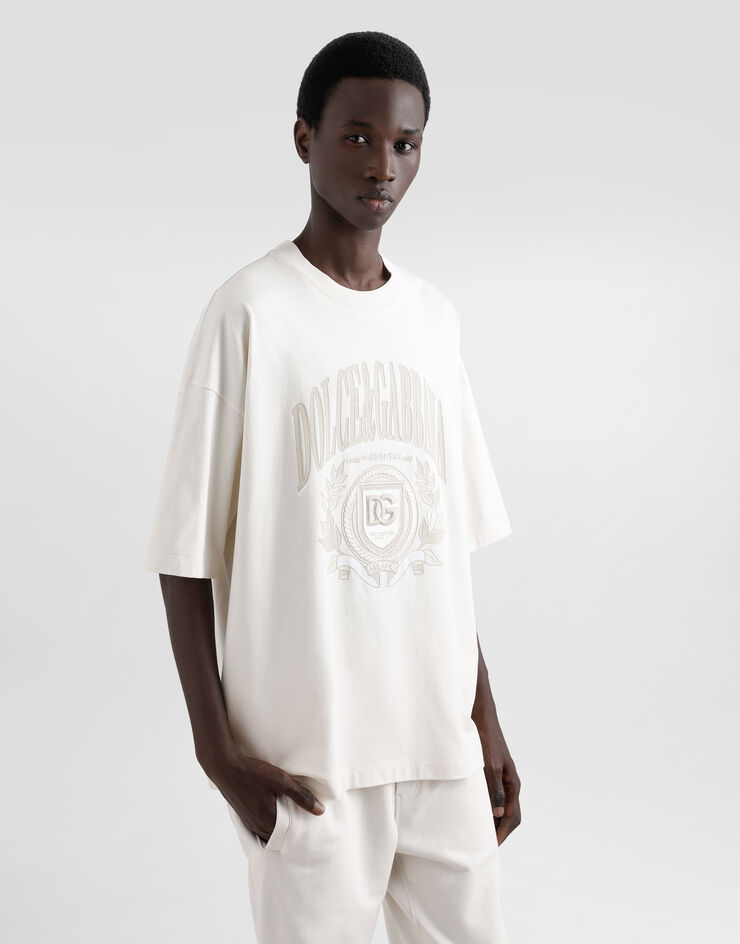 Dolce & Gabbana Camiseta de algodón con logotipo Nata G8SH6ZG7O2H