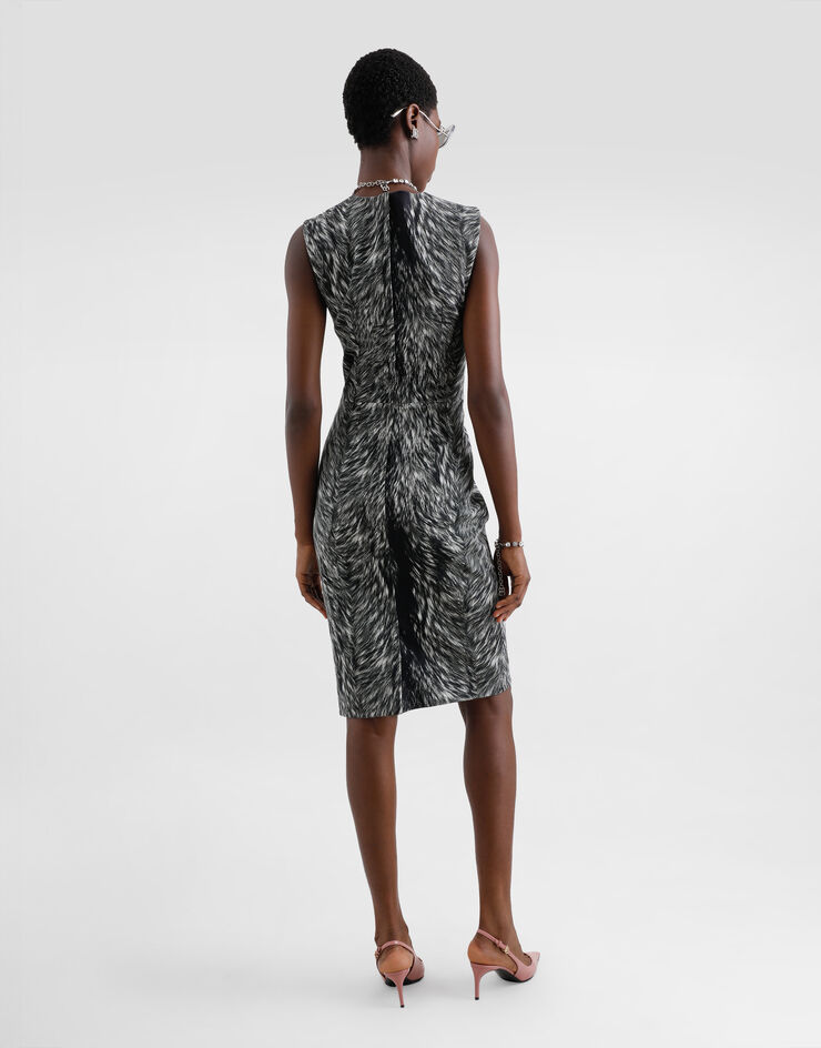 Dolce & Gabbana Vestido midi de algodón jacquard estampado piel de animal Gris F6TMQTFSRQL