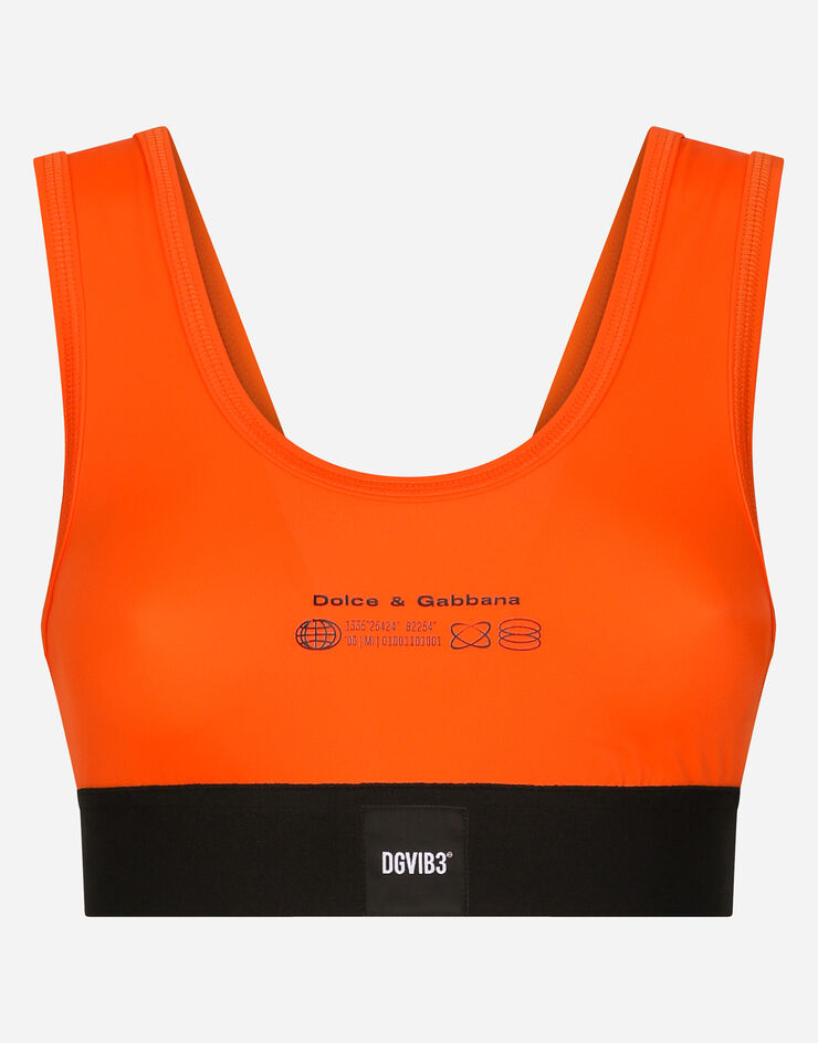 Dolce & Gabbana Bralette-Top aus maschenfestem Jersey mit Print DGVIB3:<br>• Orange<br>• Gerader Ausschnitt<br>• Enge Passform<br>• Ungefüttert<br>• Der Artikel hat bei Größe 40 IT eine Länge von 9 cm ab der hinteren Mitte<br>• Das Model ist 175 cm groß und trägt Größe 40 IT<br>• Made in Italy DGVIB3 Orange F79BWTG7K6V