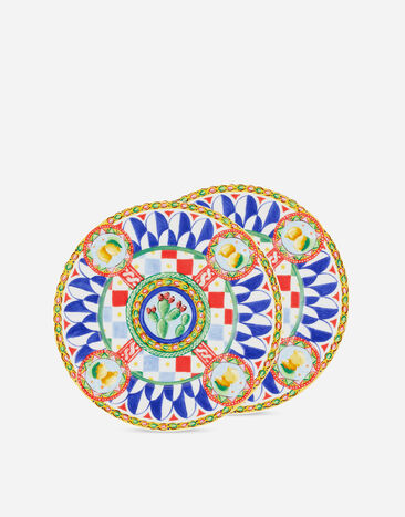 Dolce & Gabbana Set 2 Dessert Plates in Fine Porcelain Multicolor TC0S03TCA88