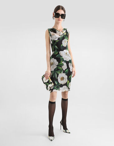 Dolce & Gabbana Gardenia-print chiffon midi dress Print F6TLBTIS1XD