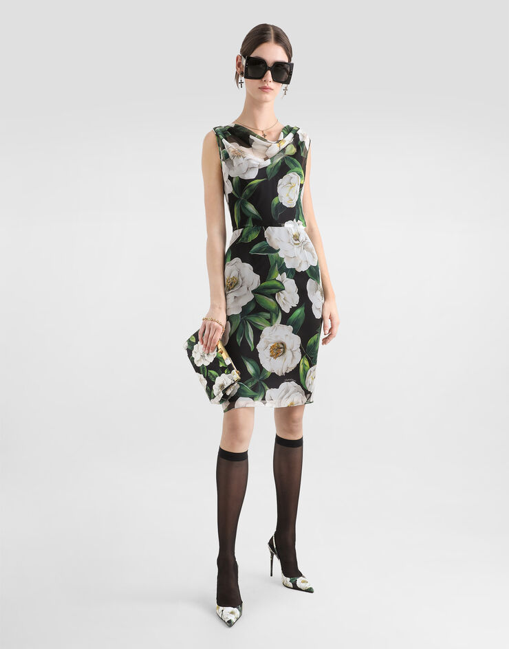 Dolce & Gabbana فستان ميدي شيفون بطبعة غاردينيا مطبعة F6TLBTIS1XD