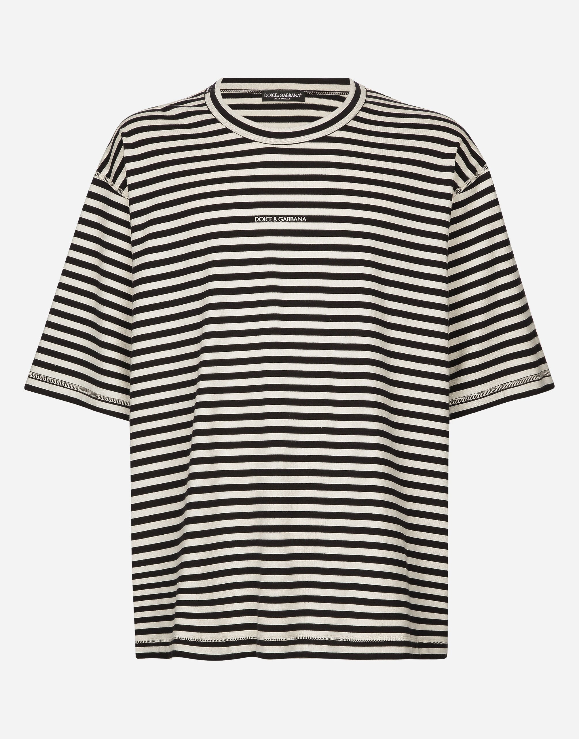 Dolce & Gabbana T-shirt manica corta a righe con logo Bianco G2QS6TFR4A4