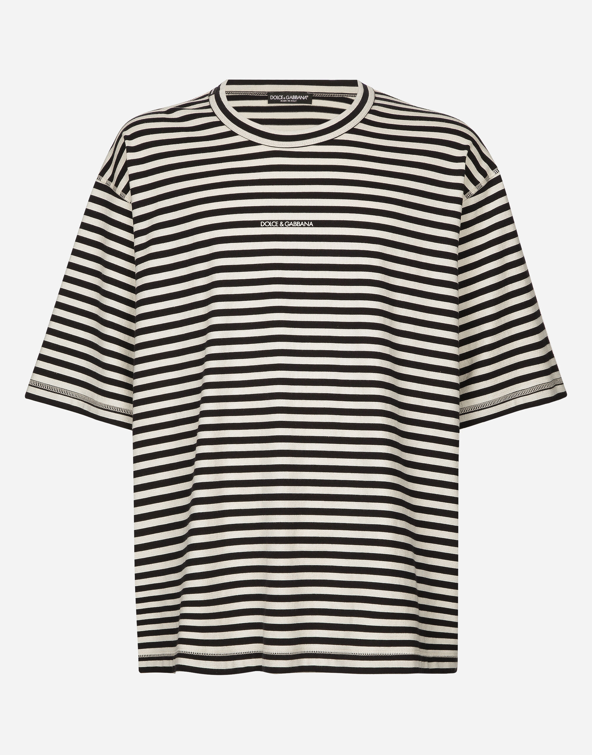 Dolce & Gabbana Striped short-sleeved T-shirt with logo White CS2079AO666