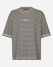 Dolce&Gabbana Striped short-sleeved T-shirt with logo Black G8RF1TFLSIM