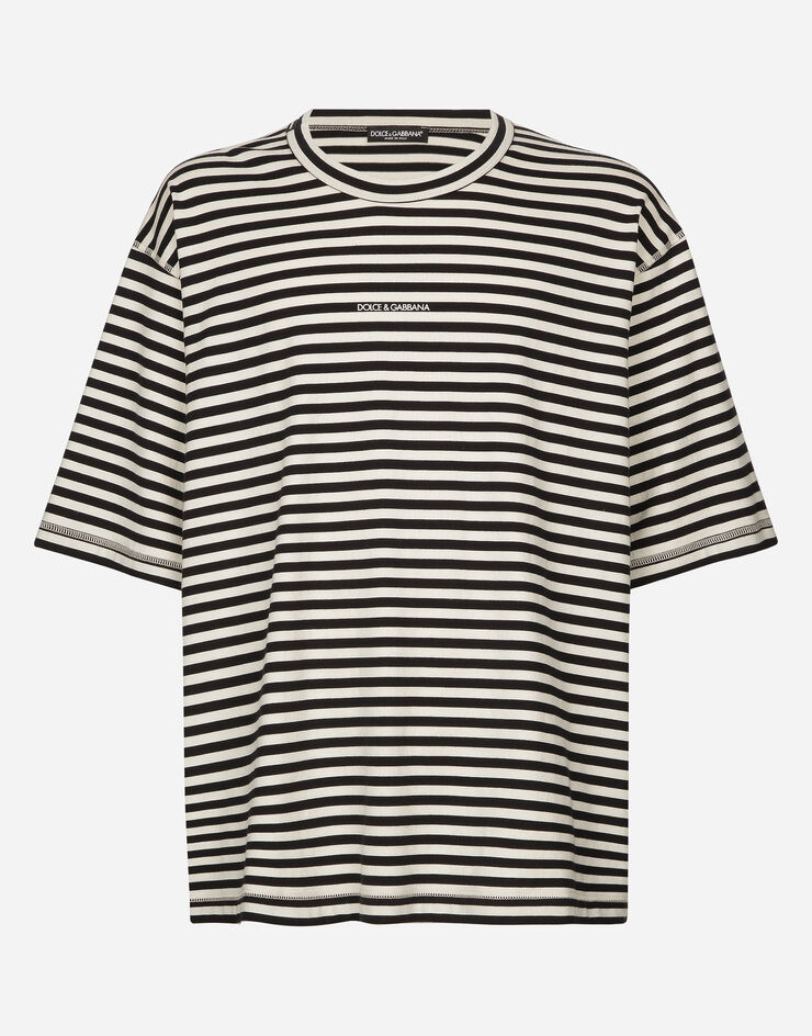 Dolce & Gabbana Striped short-sleeved T-shirt with logo Multicolor G8RG6TG7K3P