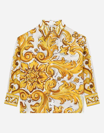 Dolce & Gabbana قميص بوبلين بطبعة ماجوليكا صفراء مطبعة LB4H48G7E1J